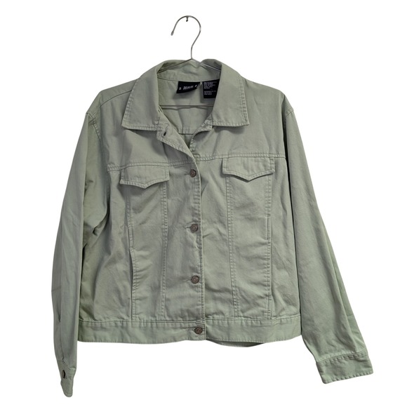 American Vintage Jackets & Blazers - Vintage Bill Blass Denim Jacket Mint Green Pastel Soft Girl 100% Cotton XL